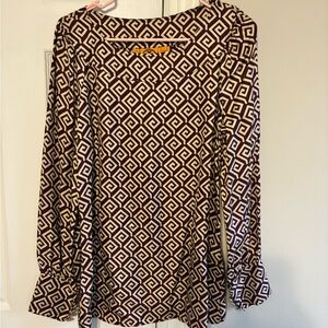Tory Burch Black and Cream Geometric Blouse